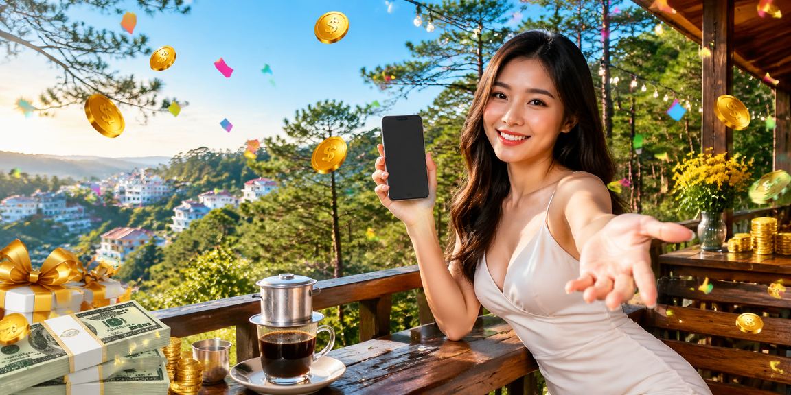 Người dùng kiểm tra hoàn tiền cashback trong quán cà phê Đà Lạt với không khí se lạnh dễ chịu
